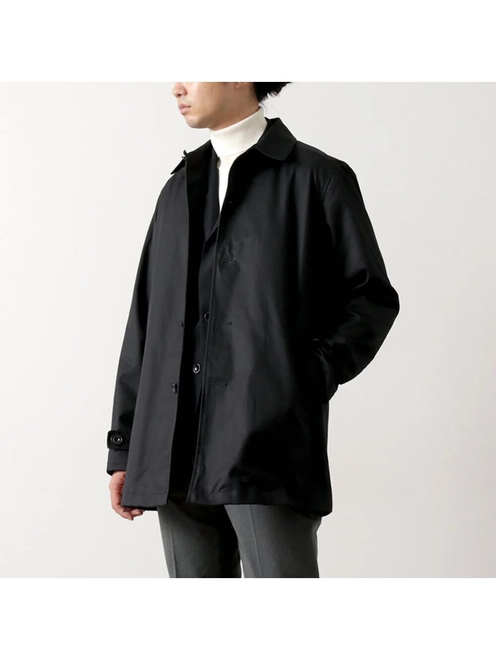 ROCOCO Made of VENTILE Men’s XL Black Short Balmacaan Coat Made in Japan